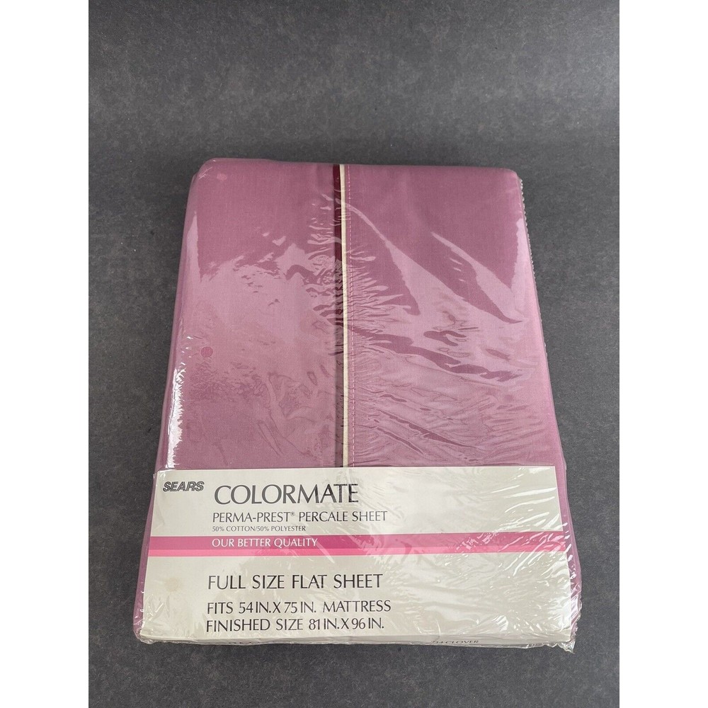 NOS Vintage Sears Perma Prest Percale Colormate Full Flat Sheet  81x 96 Clover